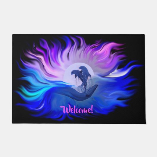 月明かりの中のイルカ ドアマット (正面)