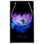 月明かりの中のイルカ，ハート，あなたのテキストを追加 スモールペーパーバッグ (裏面)