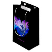 月明かりの中のイルカ，ハート，あなたのテキストを追加 スモールペーパーバッグ (正面アングル)