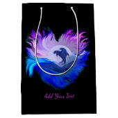 月明かりの中のイルカ，ハート，あなたのテキストを追加 ミディアムペーパーバッグ (正面)