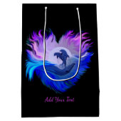 月明かりの中のイルカ，ハート，あなたのテキストを追加 ミディアムペーパーバッグ (裏面)