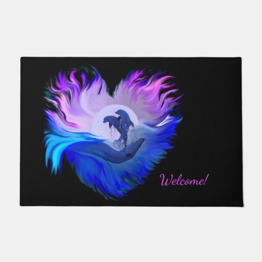 月明かりの中のイルカ，ハート ドアマット (正面)