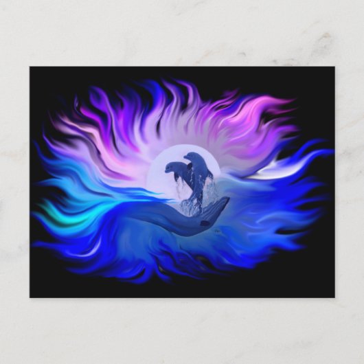 月明かりの中のイルカ ポストカード (正面)