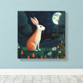 月明かりの中のオレンジと白うさぎ キャンバスプリント (インサイチュ (ウッドフロア))