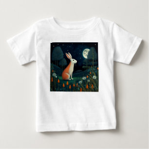 月明かりの中のオレンジと白うさぎ ベビーTシャツ