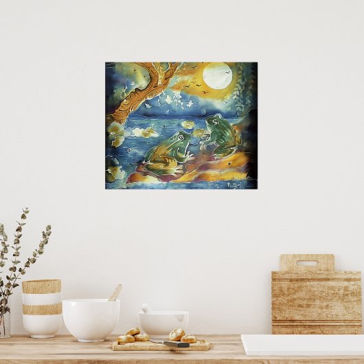 月明かりの中のカエル絵画たち ポスター (キッチン)