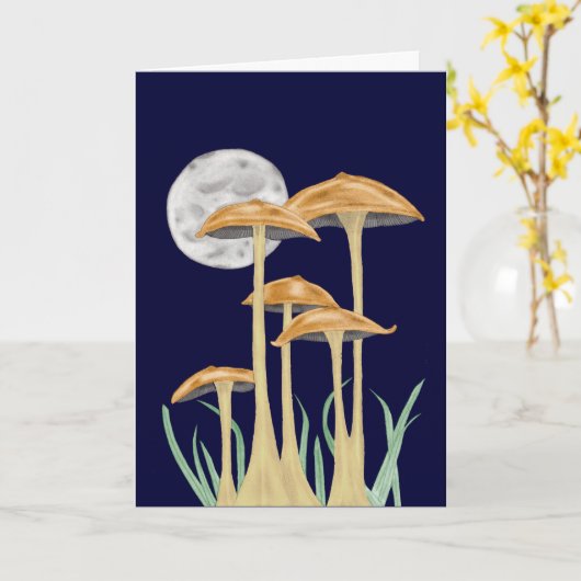 月明かりの中のキノコ カード (黄色い花)