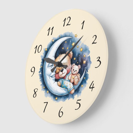 月明かりの中のクマ男の子のシャワーのプレゼント ラージ壁時計 (傾斜)