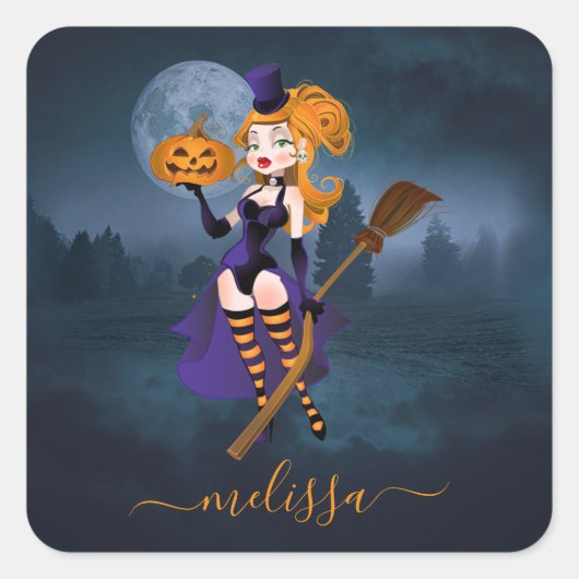 月明かりの中のセクシーな魔女 スクエアシール (正面)