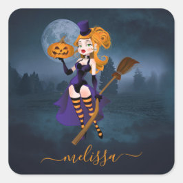 月明かりの中のセクシーな魔女 スクエアシール