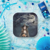 月明かりの中のハロウィーンの魔女 ペーパープレート (パーティー)