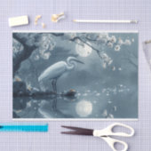 月明かりの中のモノクロクレーン 薄葉紙 (クラフト)