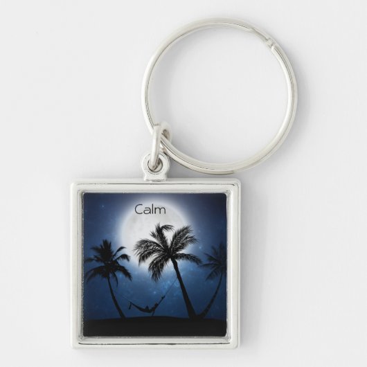 月明かりの中のヤシの木 キーホルダー (正面)