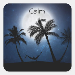 月明かりの中のヤシの木 スクエアシール