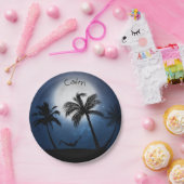 月明かりの中のヤシの木 ペーパープレート (パーティー)