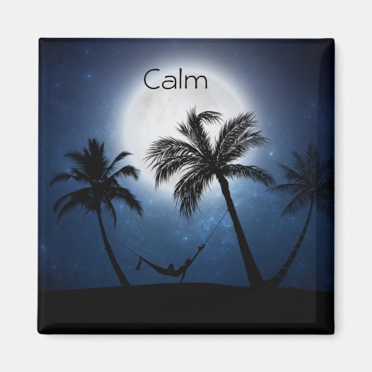 月明かりの中のヤシの木 マグネット (正面)