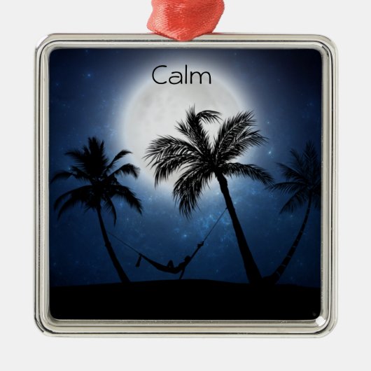月明かりの中のヤシの木 メタルオーナメント (正面)