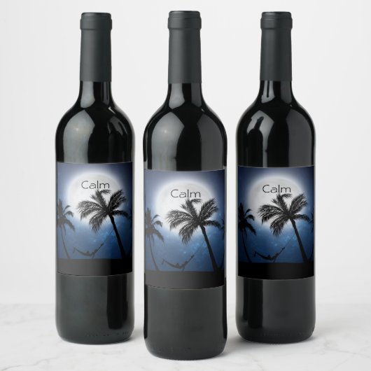 月明かりの中のヤシの木 ワインラベル (ボトル)
