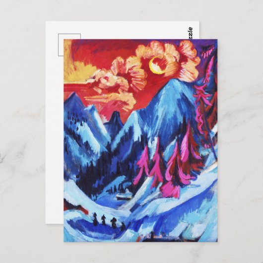 月明かりの中のルートヴィヒ・キルヒナー冬の風景 ポストカード (正面/裏面)