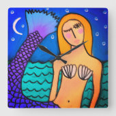 月明かりの中の人魚の抽象芸術 スクエア壁時計 (正面)