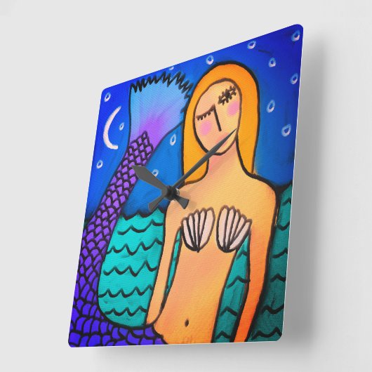 月明かりの中の人魚の抽象芸術 スクエア壁時計 (傾斜)