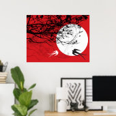 月明かりの中の東洋のツバメ禅赤のポスター ポスター (ホームオフィス)
