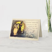 月明かりの中の猫とフクロウヴィンテージハロウィンカード カード (正面)