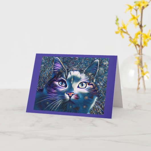 月明かりの中の美しい猫お手引きグリーティングカード カード (黄色い花)