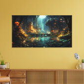 月明かりの中の隠れた森の寺 キャンバスプリント (インサイチュ (リビング))