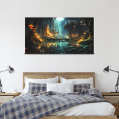 月明かりの中の隠れた森の寺 キャンバスプリント (インサイチュ (寝室))