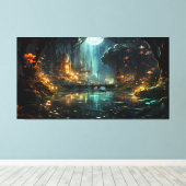 月明かりの中の隠れた森の寺 キャンバスプリント (インサイチュ (ウッドフロア))