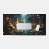月明かりの中の隠れた森の寺 デスクマット (キーボード&マウス)
