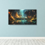 月明かりの中の隠れた森林都市 キャンバスプリント (インサイチュ (ウッドフロア))