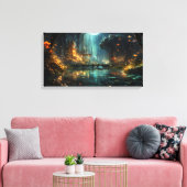 月明かりの中の隠れた森林都市 キャンバスプリント (インサイチュ (リビング))