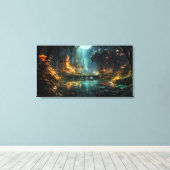 月明かりの中の隠れた森林都市 キャンバスプリント (インサイチュ (ウッドフロア))