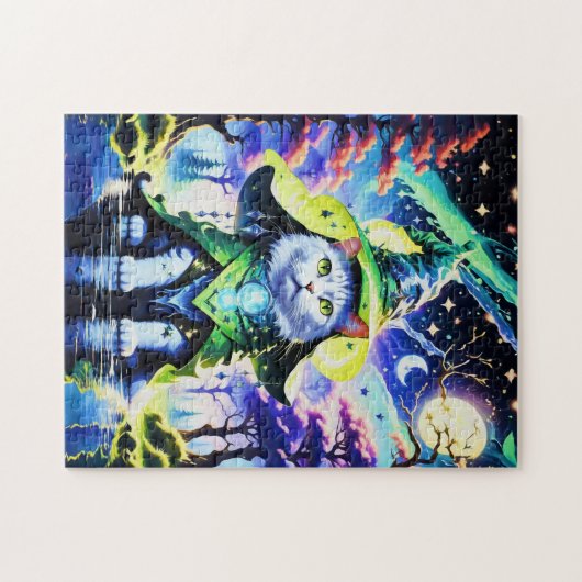 月明かりの中の魔法使い猫 ジグソーパズル (横)