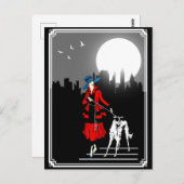 月明かりの中を歩くヴィンテージアールデコレディ ポストカード (正面/裏面)