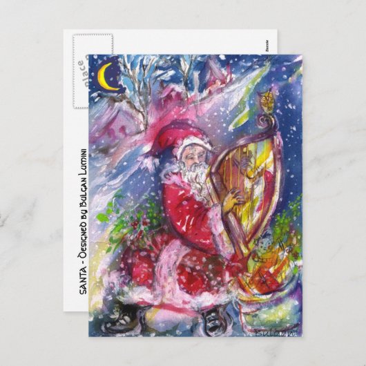 月明かりの中遊でサンタの竪琴 シーズンポストカード (正面/裏面)