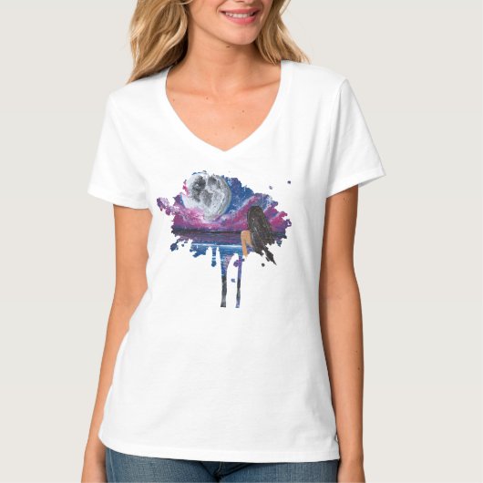月明かりの人魚の手作りアートワーク Tシャツ (正面)