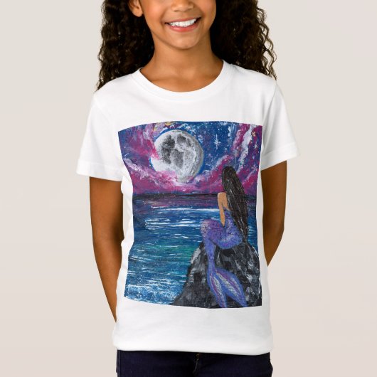 月明かりの人魚の手作りアート作品  Tシャツ (正面)