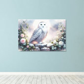 月明かりの冬の庭でスノーフクロウ キャンバスプリント (インサイチュ (ウッドフロア))