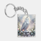 月明かりの冬の庭でスノーフクロウ キーホルダー (正面左)