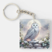 月明かりの冬の庭でスノーフクロウ キーホルダー (正面)