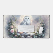 月明かりの冬の庭でスノーフクロウ デスクマット (キーボード&マウス)