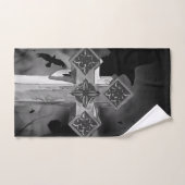 月明かりの墓場ゴシッククロスとカラス バスタオルセット (ハンドタオル)