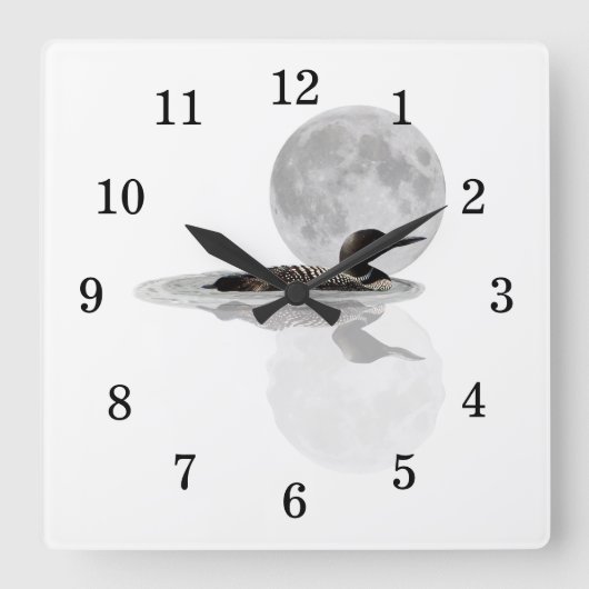 月明かりの壁の時計でルーンの花が泳ぐ スクエア壁時計 (正面)