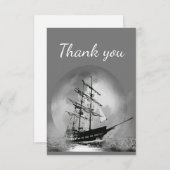 月明かりの夜に帆船を船で送ってくれてありがとう サンキューカード (正面/裏面)