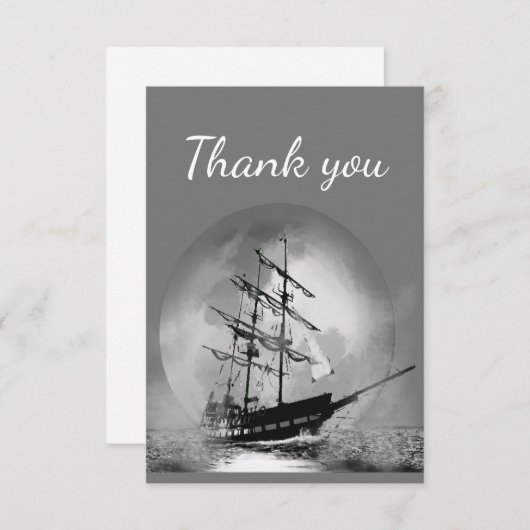 月明かりの夜に帆船を船で送ってくれてありがとう サンキューカード (正面/裏面)
