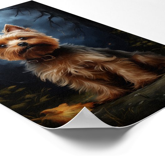 月明かりの夜のヨークシャーのテリア ポスター (角)