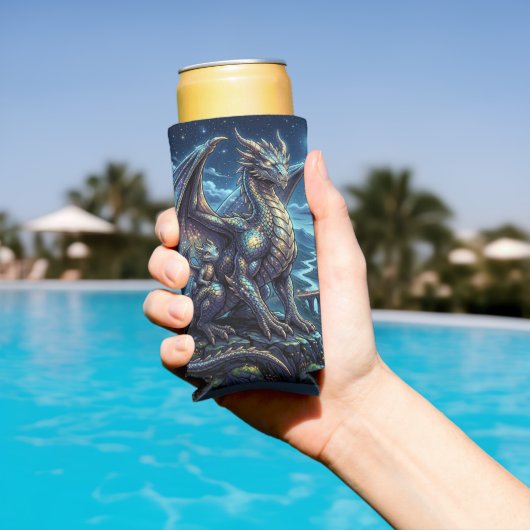 月明かりの天上竜と城 スリム缶クーラー (インサイチュ プール)